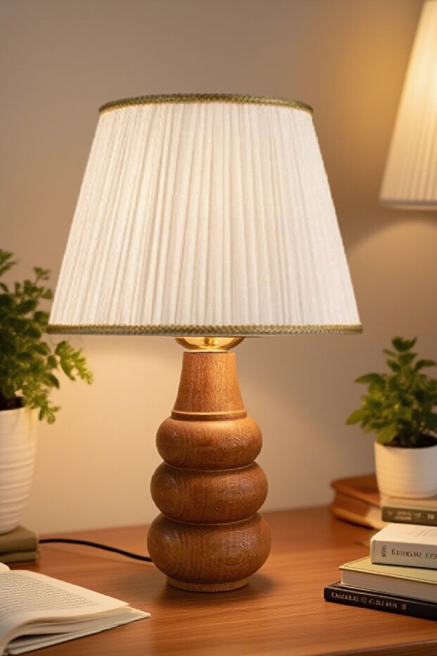 Sina Table Lampshade Wooden Body Fabric Headboard Decorative Table Lamp Night Light