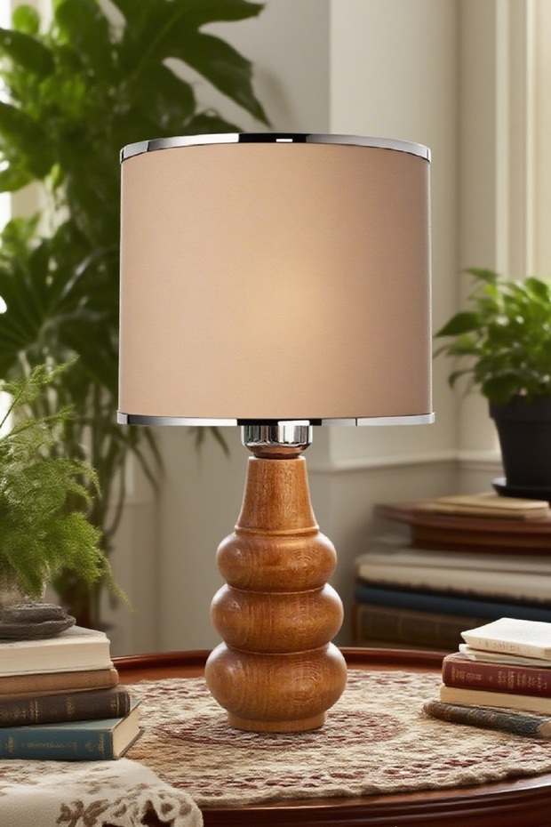 Sina Table Lampshade Wooden Body Fabric Headboard Decorative Table Lamp Night Light
