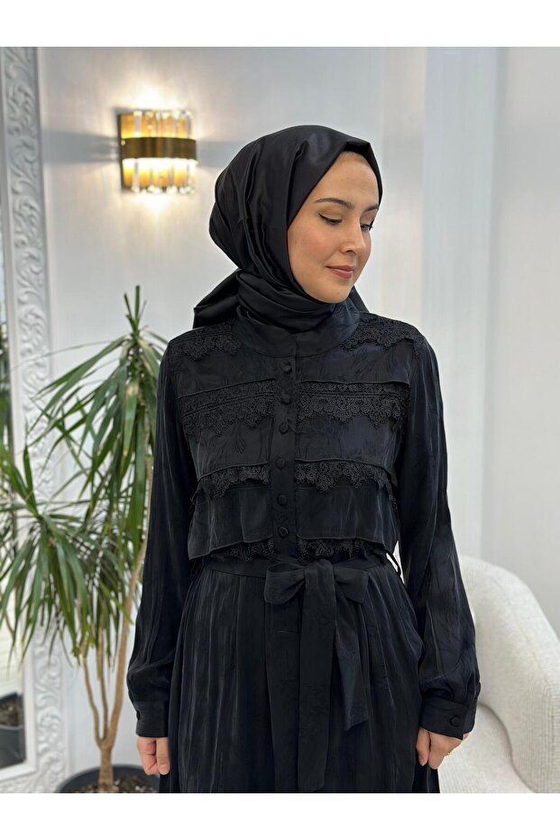 Dantelli Siyah Elbise 36816 - 6