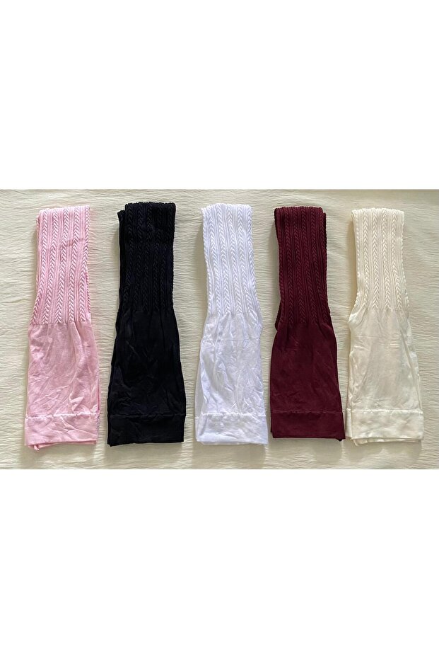 5 Pieces Economical Girls Patterned Pantyhose - Medium Thick 80 Den Seasonal School Pantyhose