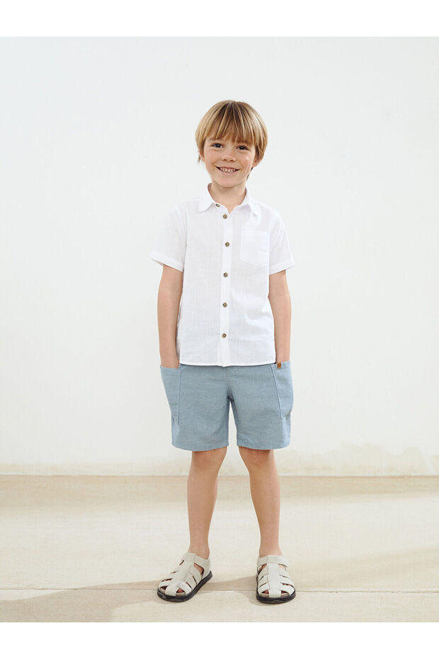 Lcw Kids Elastic Waist Boys Linen Shorts with Pockets (S5)