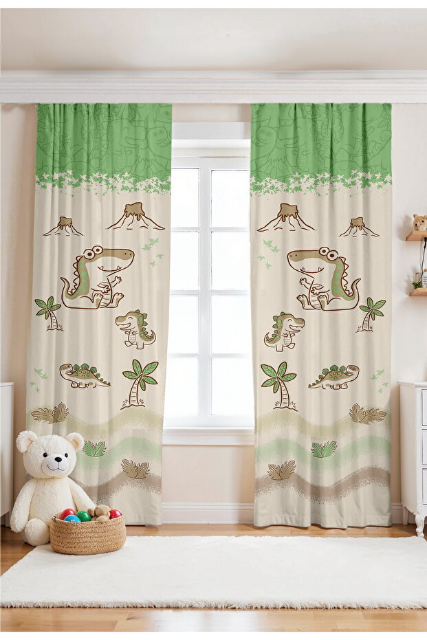 Dinosaur Era Patterned Children's Baby Room Background Curtain (Single Wing Pricing)