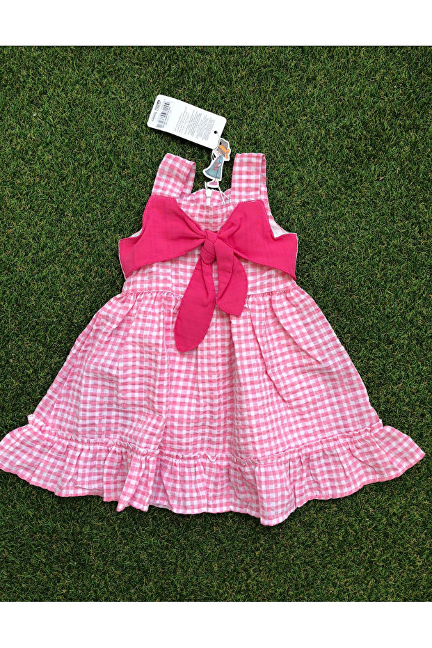 Girls Pink Bow Plaid Dress