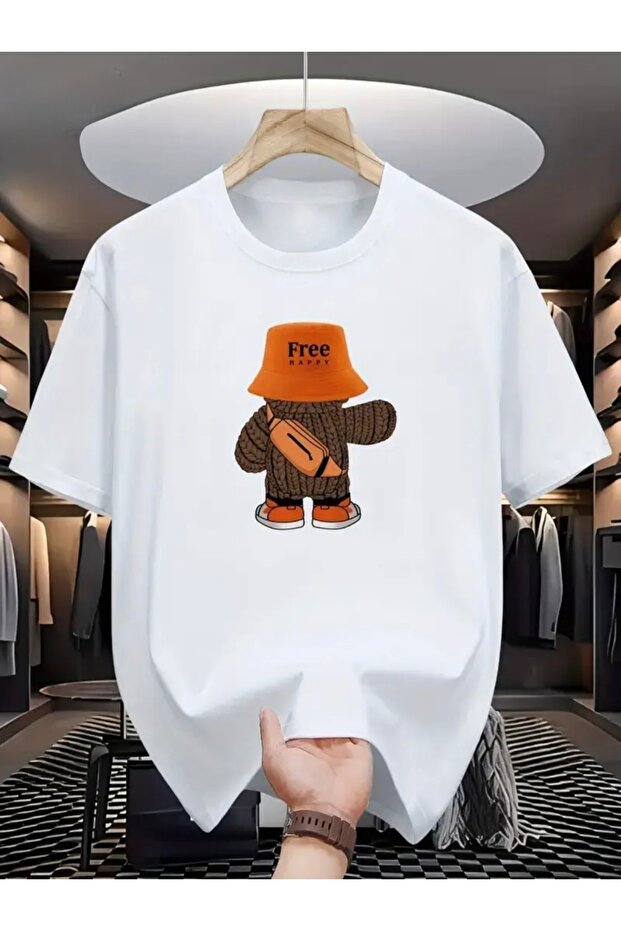 Free Happy Teddy Bear Printed Oversize T-Shirt