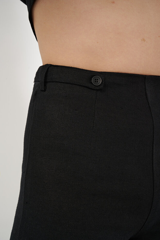 Yüksek Bel Keten Mini Şort - 2