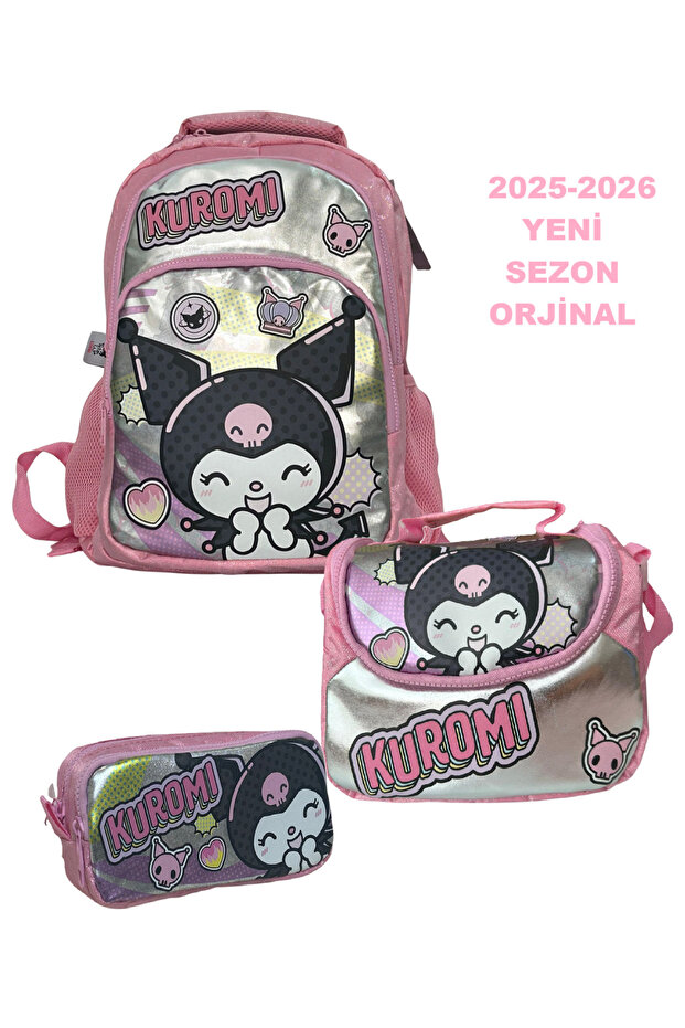 Kuromi 3'lü pembe okul Çantası seti - 1