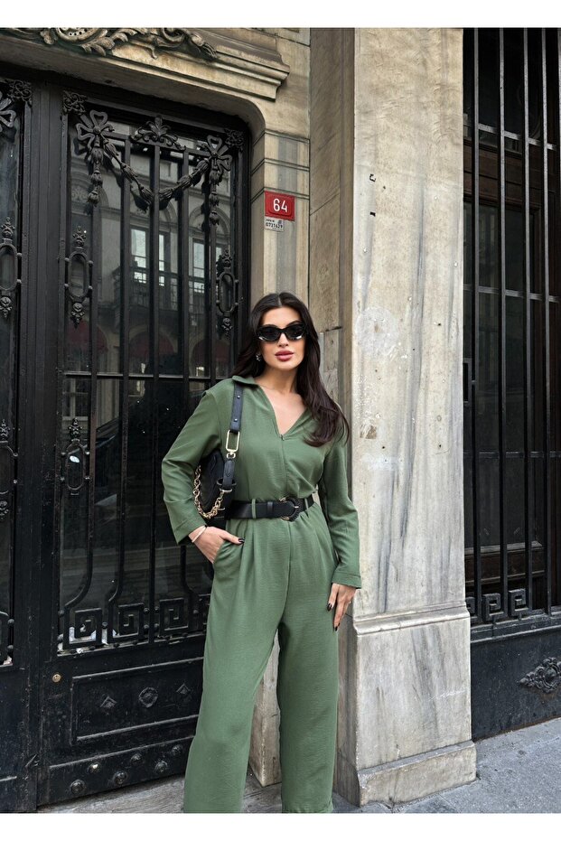 Kadın Deri Kemerli Tulum - 3