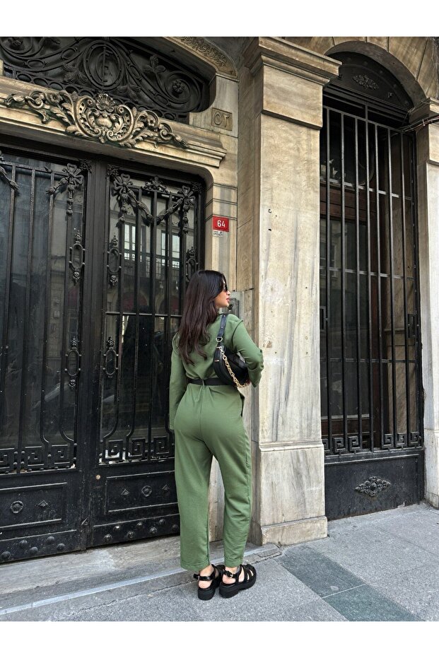 Kadın Deri Kemerli Tulum - 8