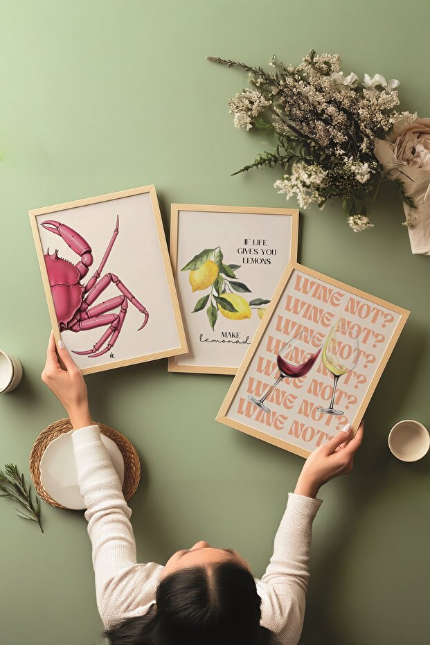 Ahşap Tablo Seti, 3 Adet Ahşap Çerçeveli Poster wine not? Model No:300855, Multicolor Duvar Dekoru - 3