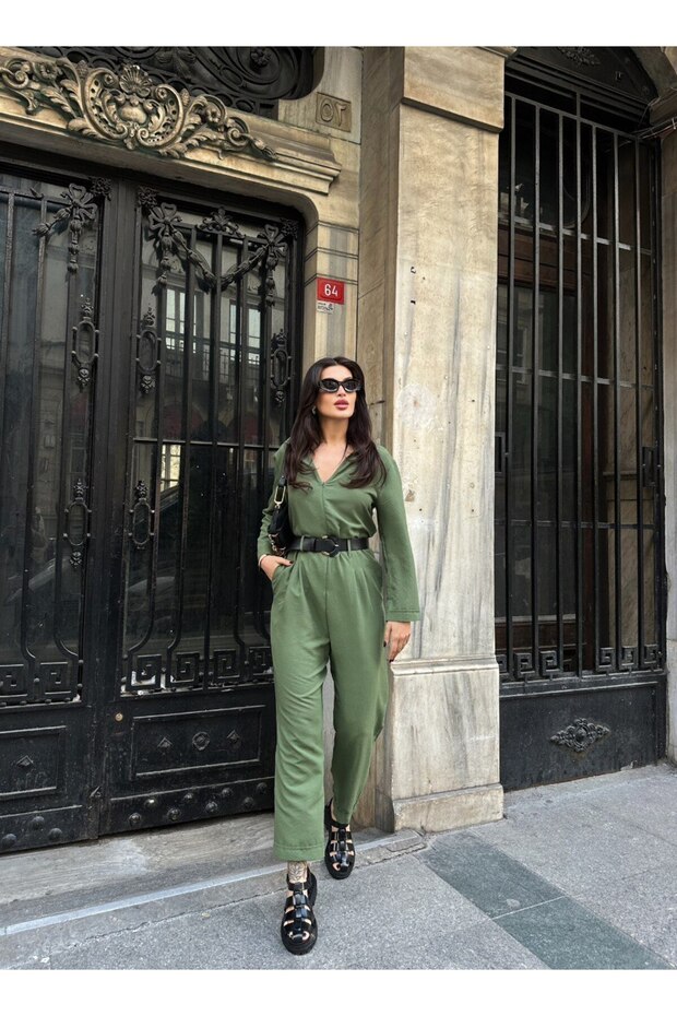 Kadın Deri Kemerli Tulum - 4