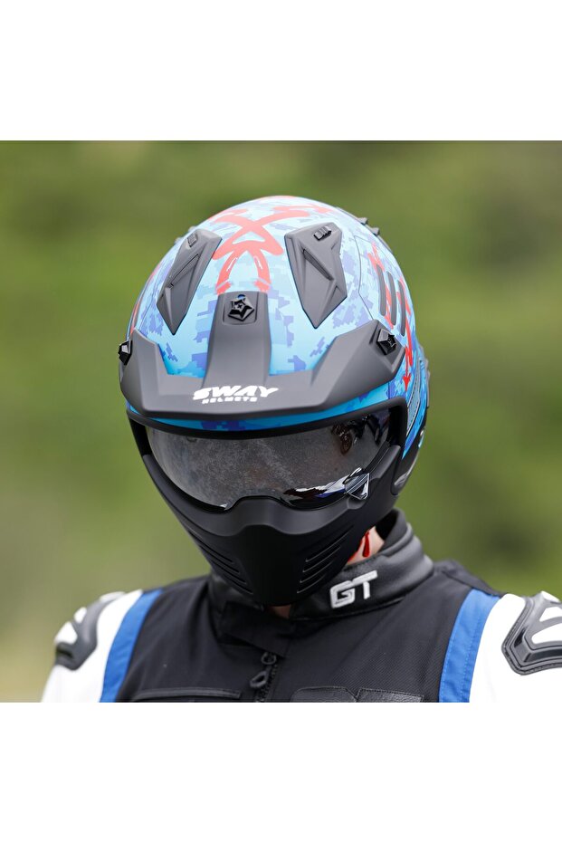SW X2 TOKYO TROOPER Blue Red Moduler Kask - 3
