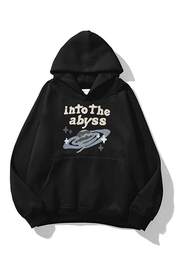 Unisex into the Abyss Printed Fleece Oversize Autumn/Winter Sweatshirt Black