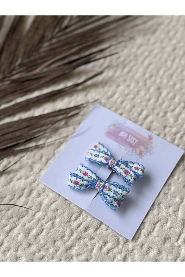 Blue Bow Buckle Set with Tiny Pattern - 3