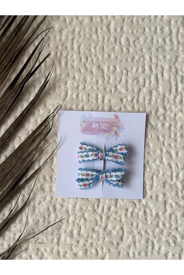Blue Bow Buckle Set with Tiny Pattern - 4
