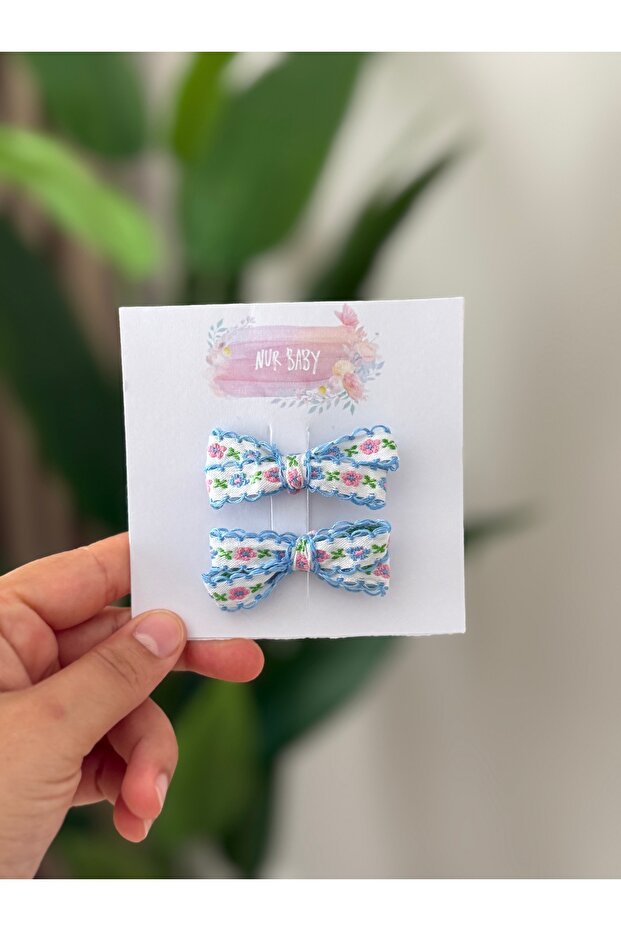 Blue Bow Buckle Set with Tiny Pattern - 2