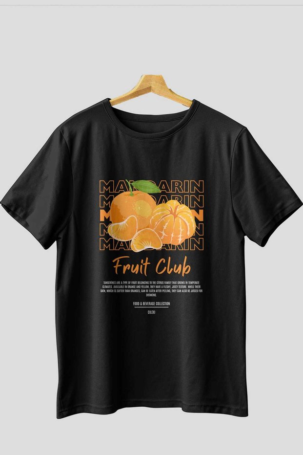 Mandarin Front Printed Black Oversize T-Shirt Men Women Cotton Crew Neck Tshirt
