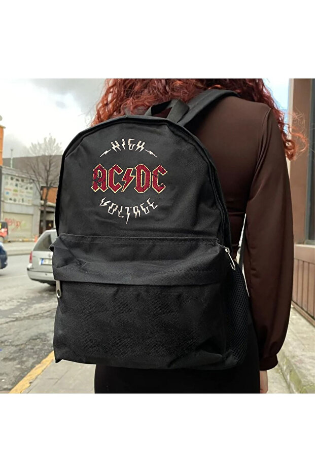 Acdc Printed Black School Backpack