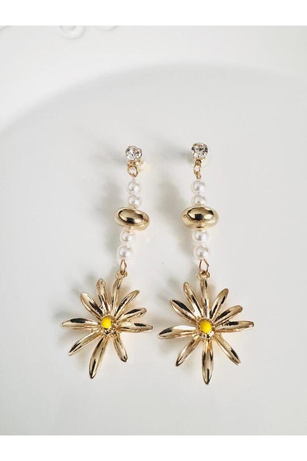 Long Pearl Daisy Earrings 8 cm