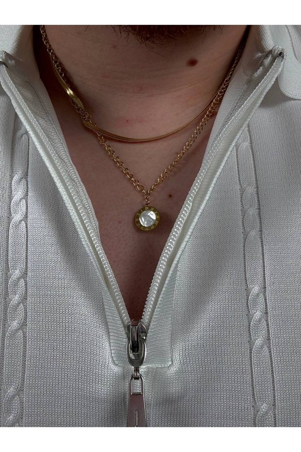 Gold Double Chain Men's Necklace Women's Stainless Steel Tarnish-Free Unisex Color-Resistant Can Be Combined