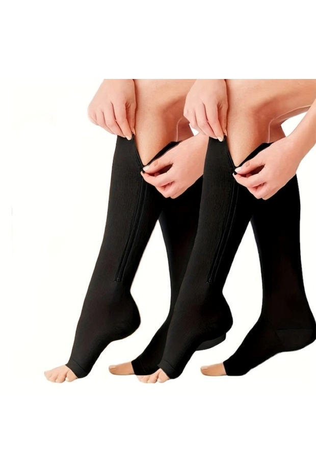 Compression Socks with Zipper for Circulation and Varicose Veins, Black, Sizes L-XL - 1