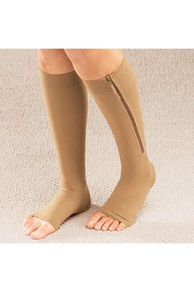 Compression Socks with Zipper for Circulation and Varicose Veins, Beige, Sizes L-XL - 3