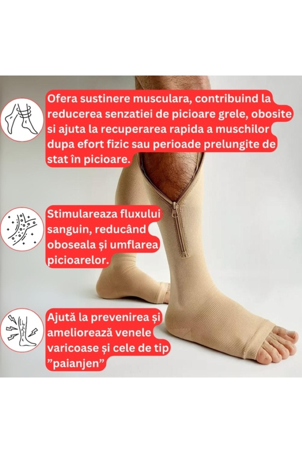 Compression Socks with Zipper for Circulation and Varicose Veins, Beige, Sizes L-XL - 2