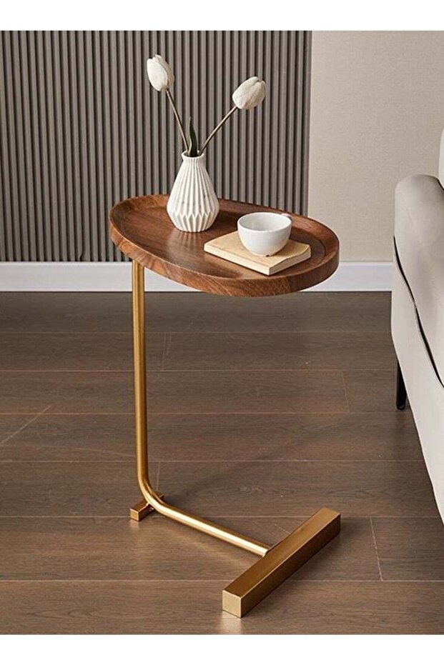 Multi-functional End Table,With Steel Frame Luxury,C Shaped Design,Stable & Sturdy,Brown - 1