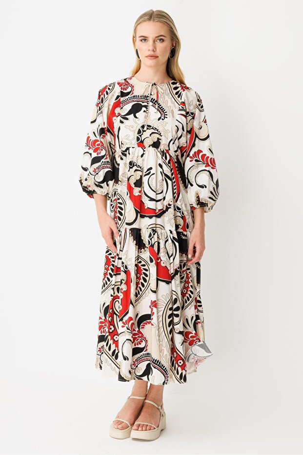 Elbise EKRU KIRMIZI - 3