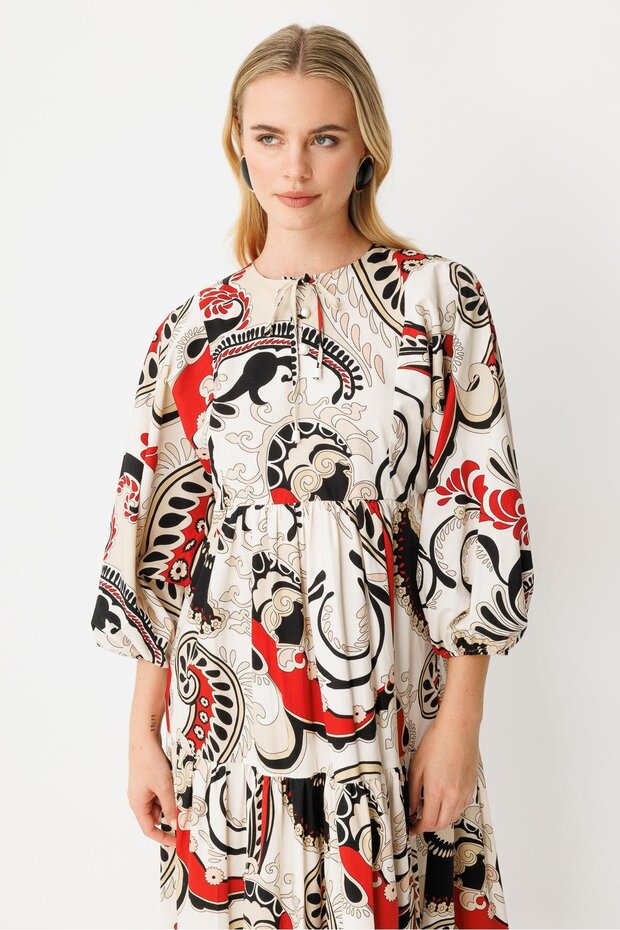 Elbise EKRU KIRMIZI - 6