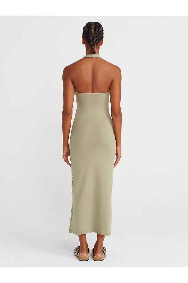 91476 Halter Yaka Midi Elbise-Çağla - 2