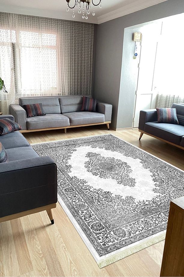 Gri Halı Salon Halısı Makinede Yıkanabilir Kaymaz Taban Halı - 1