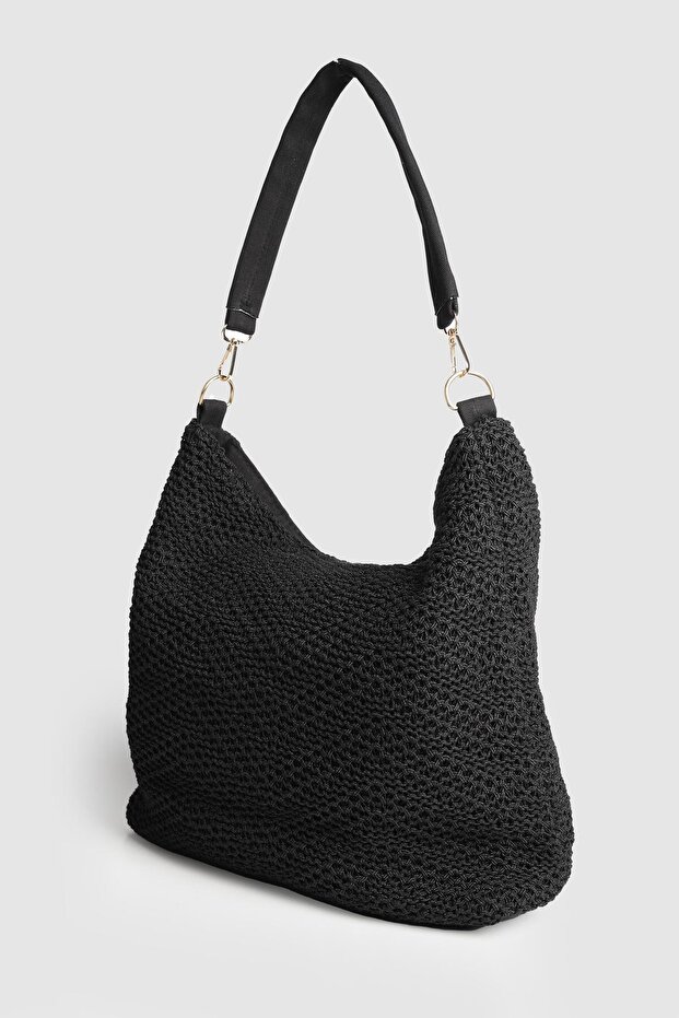 La'Graccio Paris Laco Large Size Knitted-Wicker Shoulder Bag Knitted Black