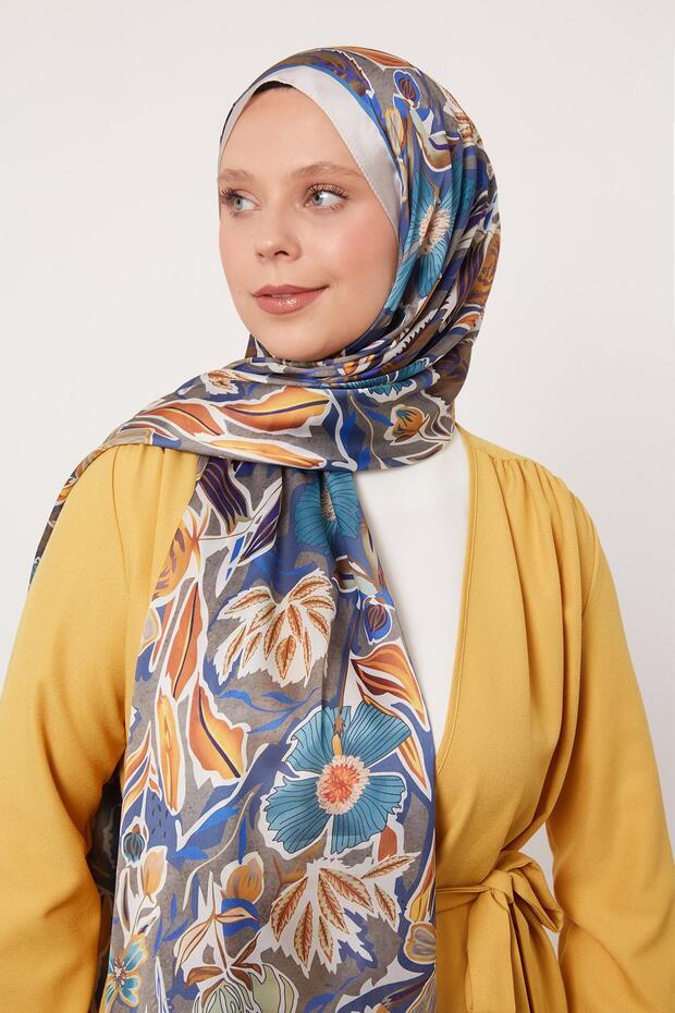 شال من الحرير الهندي بنمط الأزهار - 2