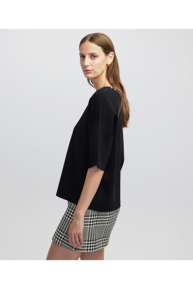 Strass taş aksesuarlı oversize triko - 5