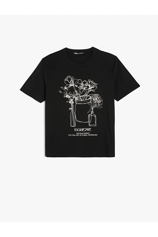 Crew Neck Regular Fit Artistic Printed Cotton Short Sleeve T-Shirt