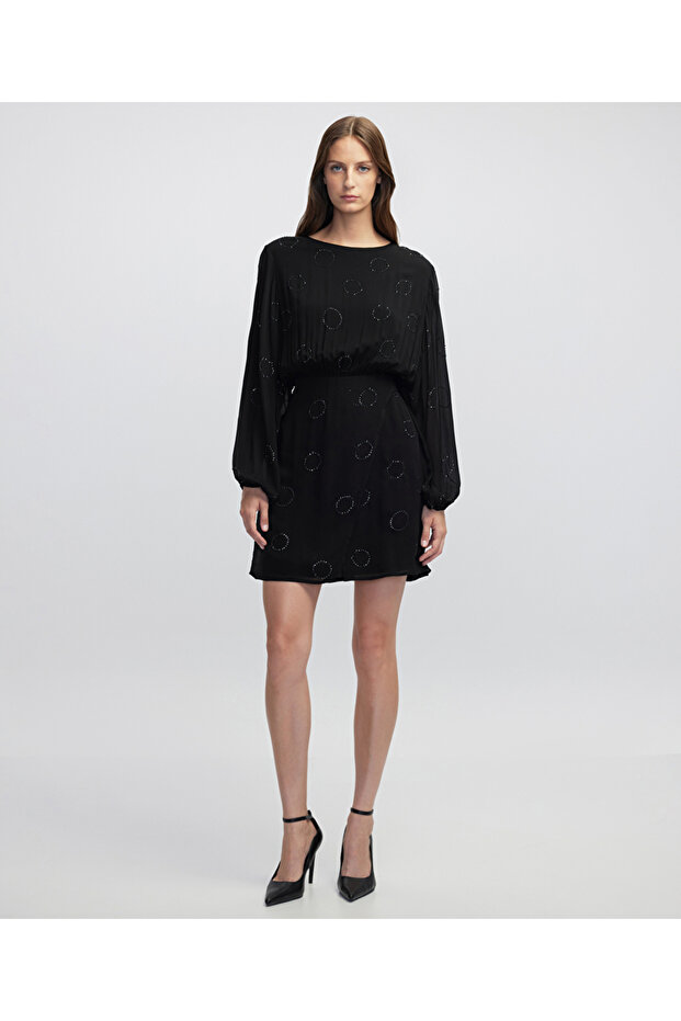 Hotfix baskılı şifon elbise - 2