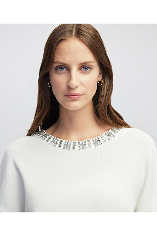 Strass taş aksesuarlı oversize triko - 6