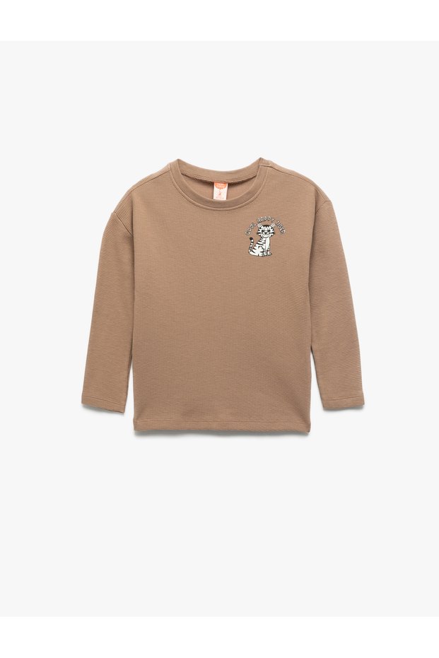 Cotton Cat Embroidered Crew Neck Long Sleeve T-Shirt