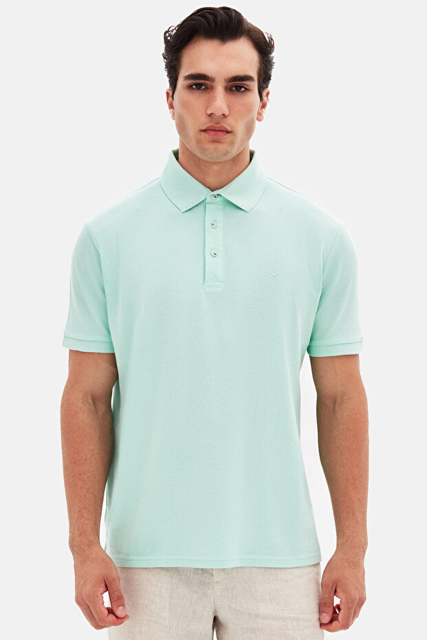 Ds Damat Regular Fit Bio Mint Pike Textured 100% Cotton Polo T-Shirt