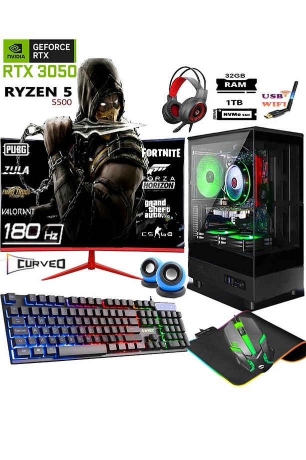 TC65X Ryzen 5 5500 32GB 1TB M.2 Nvme SSD RTX3050 24" 180Hz Oyuncu Masaüstü Bilgisayarı Hazır Sistem - 1