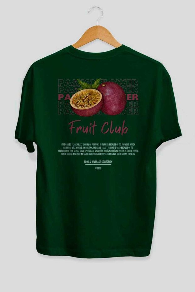 Passionflower Back Printed Green Oversize T-Shirt Men Women Cotton Crewneck Tshirt