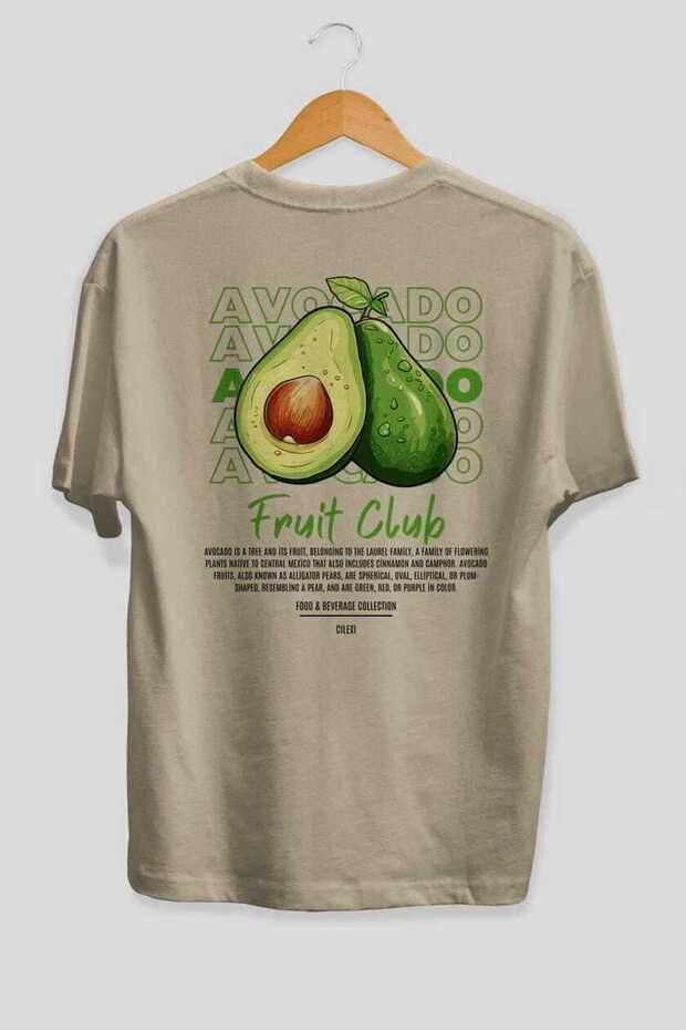 Avocado Back Printed Beige Oversize T-Shirt Men Women Cotton Crew Neck Tshirt