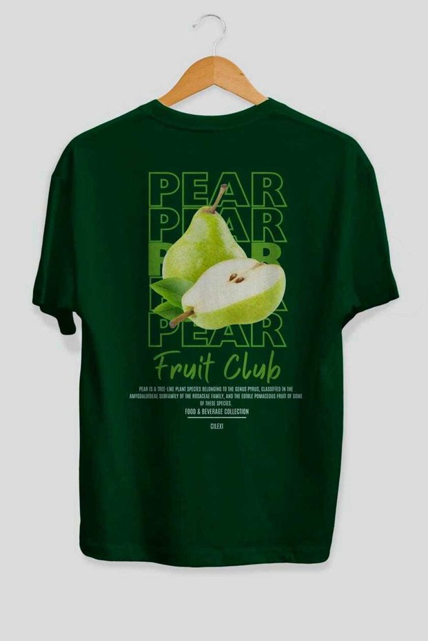Pear Back Printed Green Oversize T-Shirt Men Women Cotton Crew Neck Tshirt