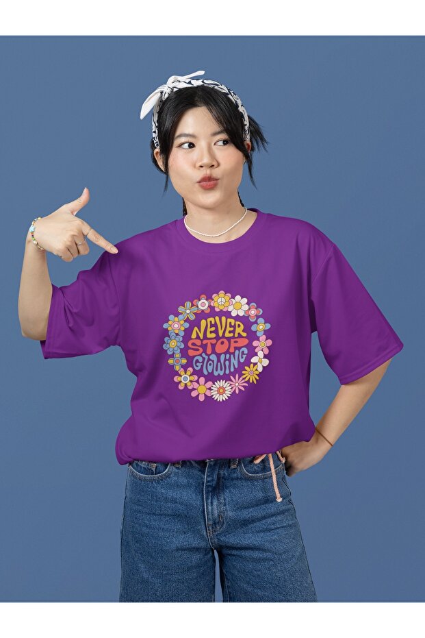 Girl/Women Never Stop Gloving Transfer Printed Round Neck Short Sleeve T-Shirt