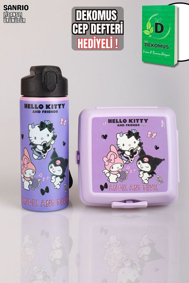 "DEKOMUS CEP DEFTERİ HEDİYELİ" LİSANSLI HELLO KITTY & BEST FRIENDS KUROMI,MY MELODY ÇELİK MATARA 500 - 1