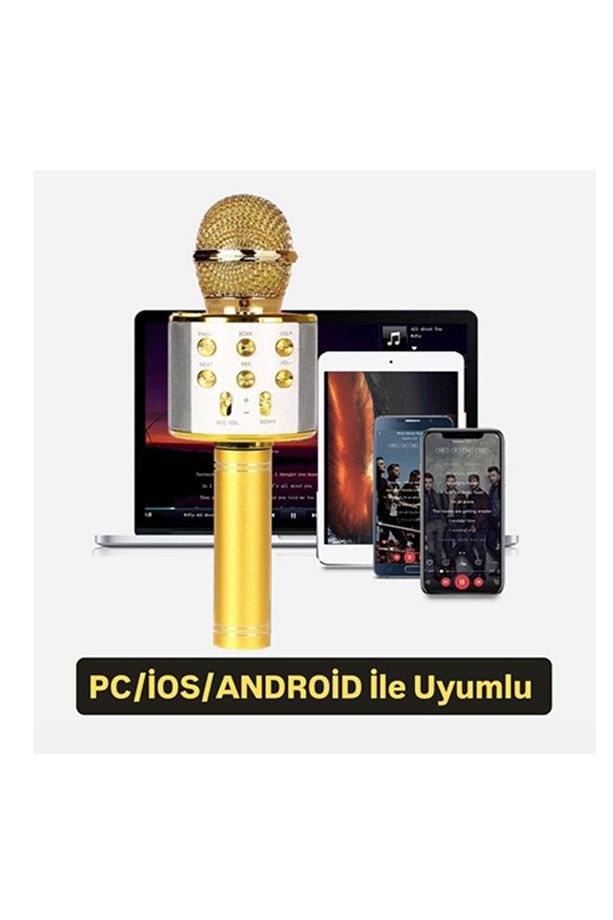 Türkçe Seslendirme Kareoke Mikrofonu Bluetooth Mikrofon Bluetooth Speaker Hoparlör Aux-Tf-Usb Giriş - 4