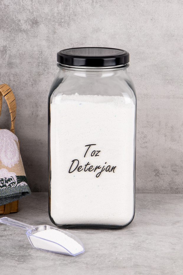 Glass Detergent Jar Powder Detergent Storage Container Glass Storage Container with Scale Label Detergent Dispenser 3000ml - 3