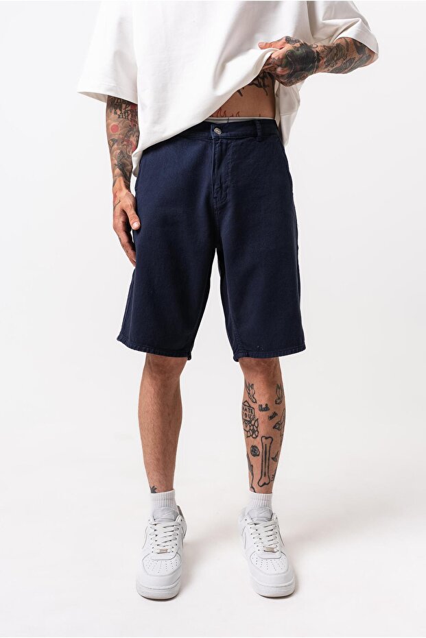 Erkek Parça Boya Şort Lacivert - 1