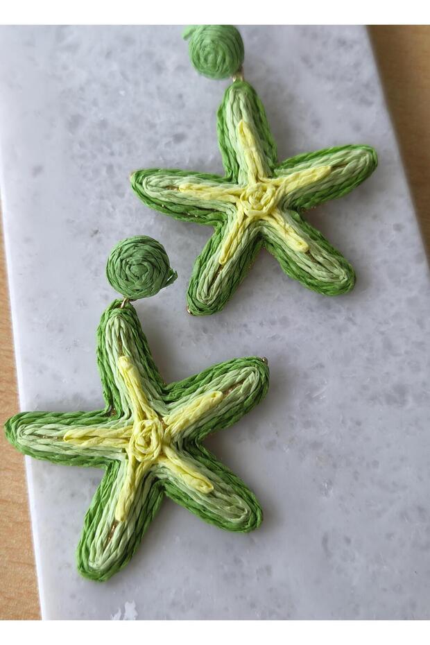 أقراط من القش متدلية على شكل نجم البحر - 1