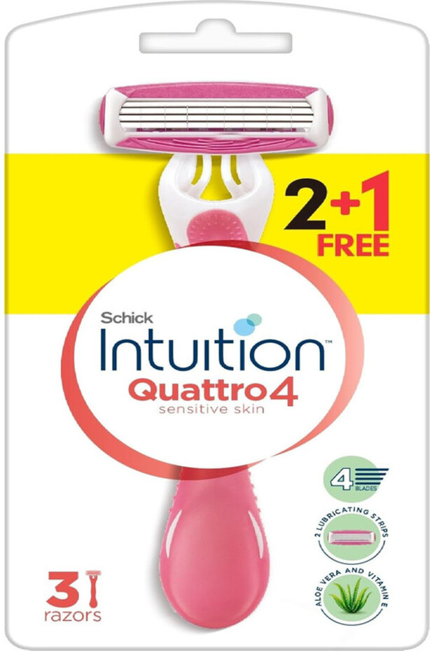 Quattro Disposable Razor for Women, 2+1 Pack,Suitable for Sensitive Skin